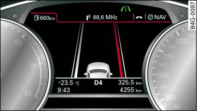 Display: active lane assist eingeschaltet und warnt